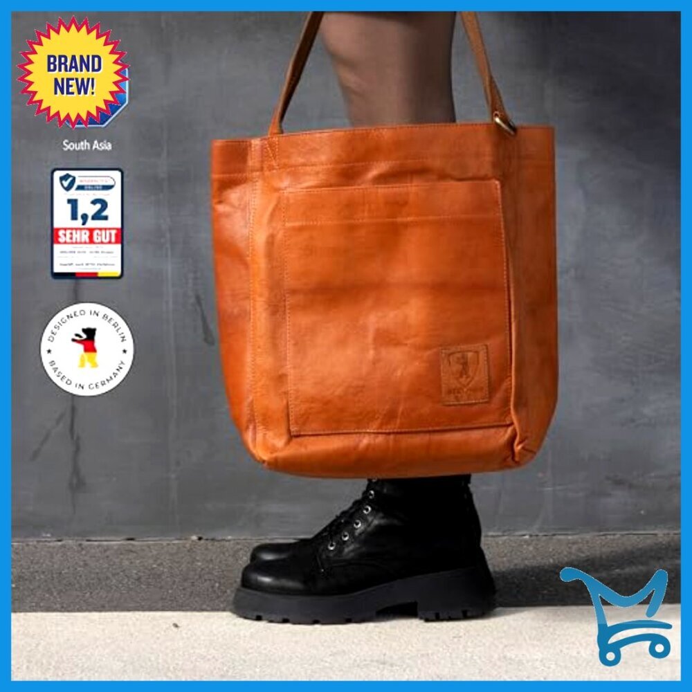 Large Genuine Leather Tote Bag with Detachable Pouch and Magnetic Closure - Picture 3 of 7
